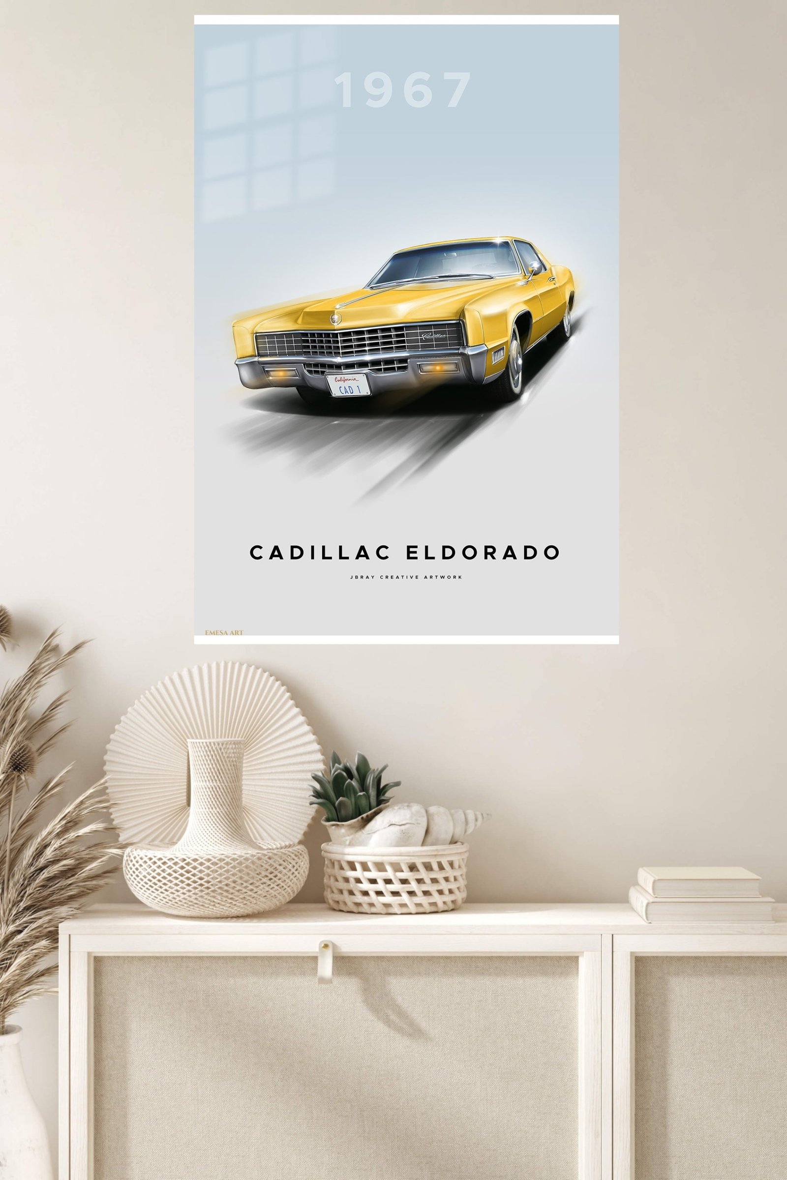 1967 Yellow Cadillac Eldorado metal wall art print, view 4