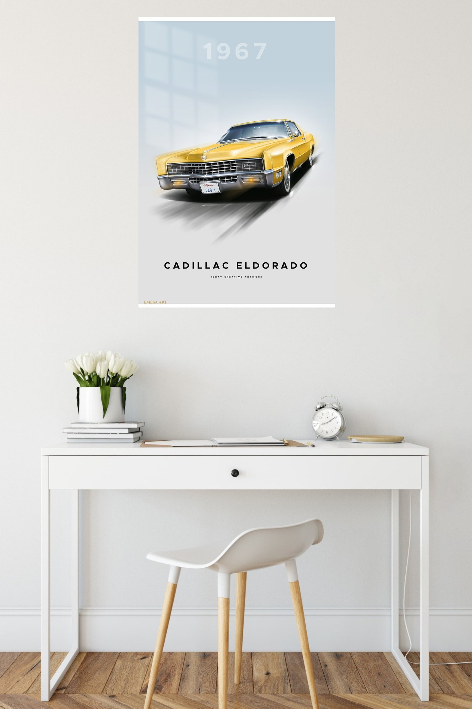 1967 Yellow Cadillac Eldorado metal wall art print, view 5