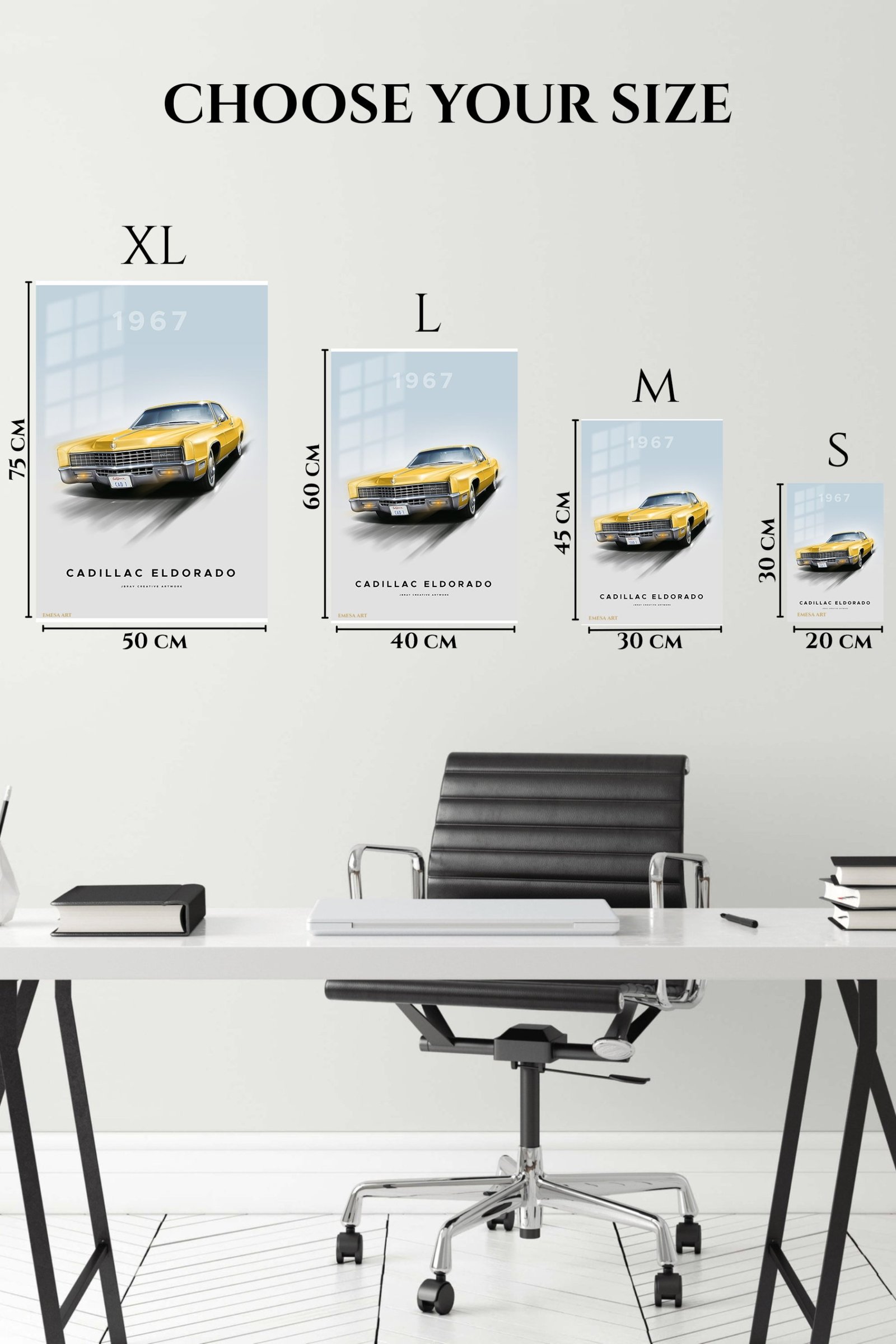 1967 Yellow Cadillac Eldorado metal wall art print, view 6