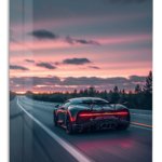 Neon Supercar Sunset Drive metal wall art print