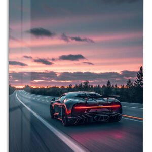 Neon Supercar Sunset Drive metal wall art print