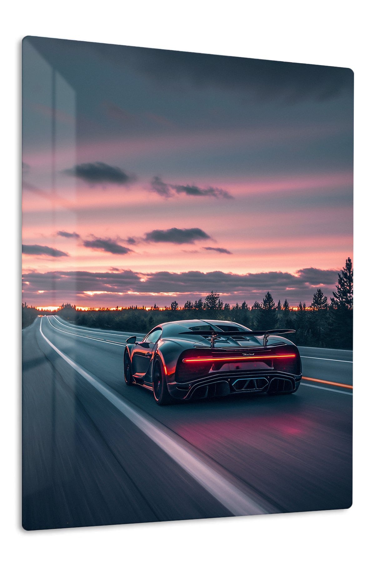 Neon Supercar Sunset Drive metal wall art print