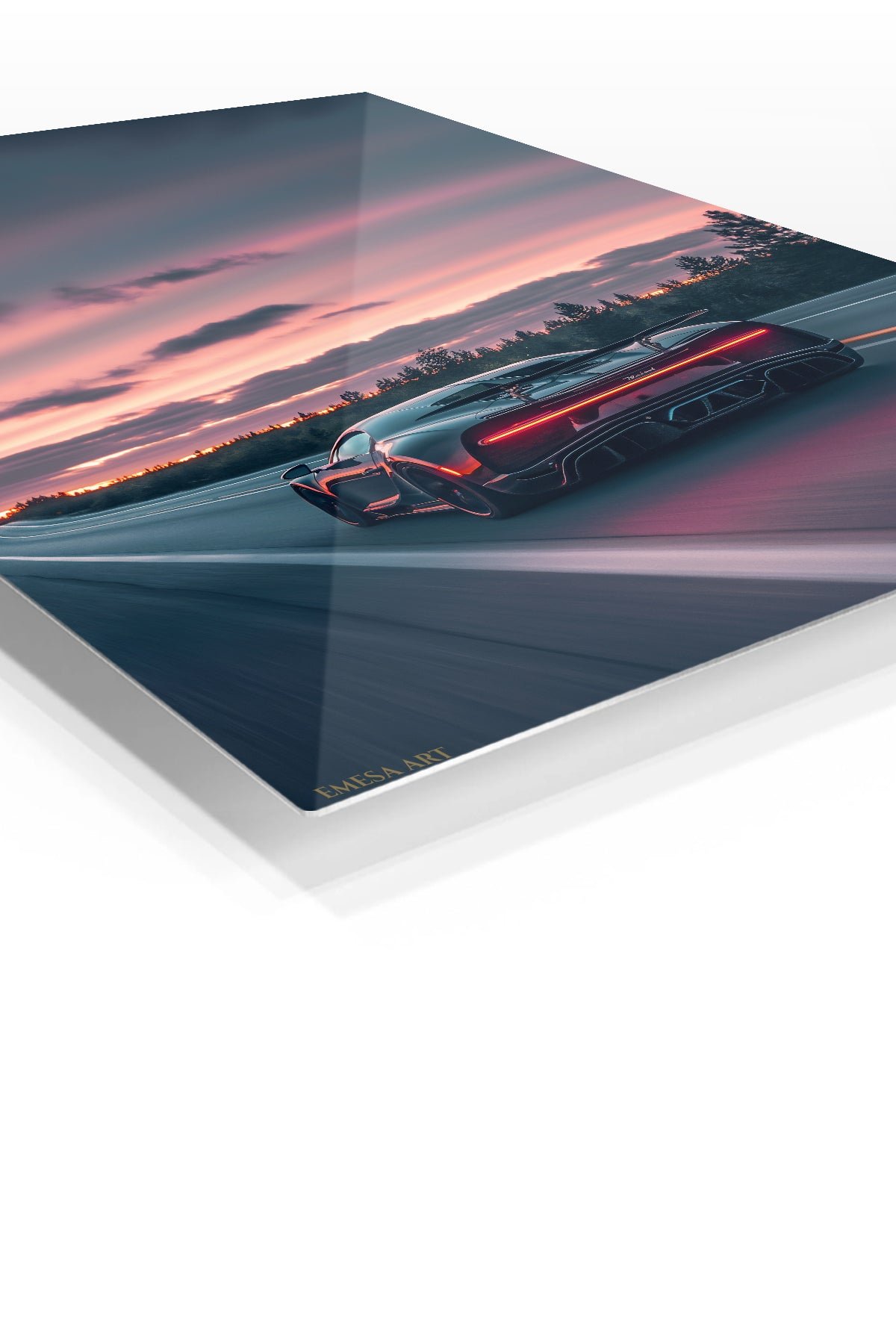 Neon Supercar Sunset Drive metal wall art print, view 2