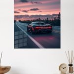 Neon Supercar Sunset Drive metal wall art print, view 4