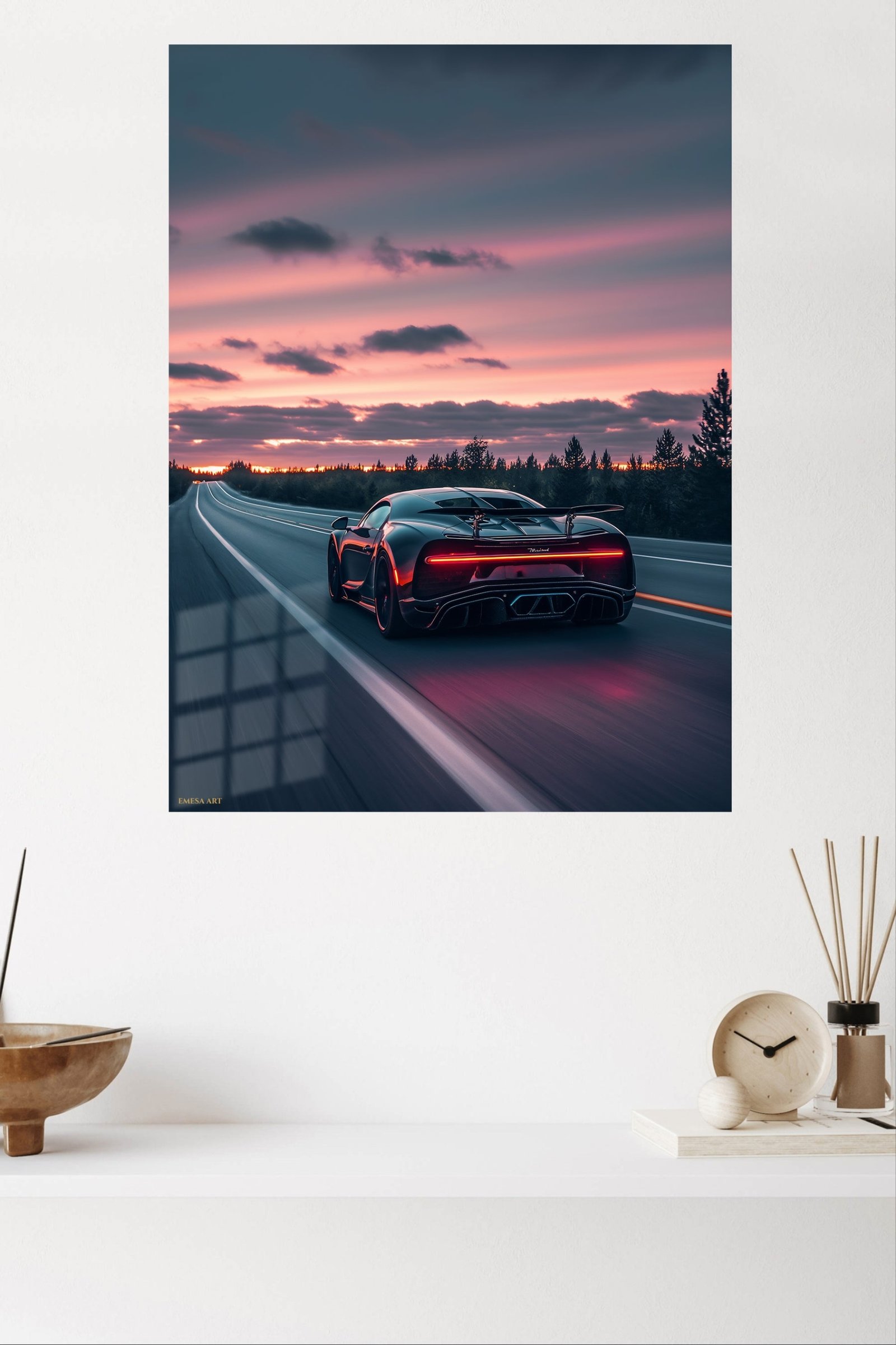 Neon Supercar Sunset Drive metal wall art print, view 4
