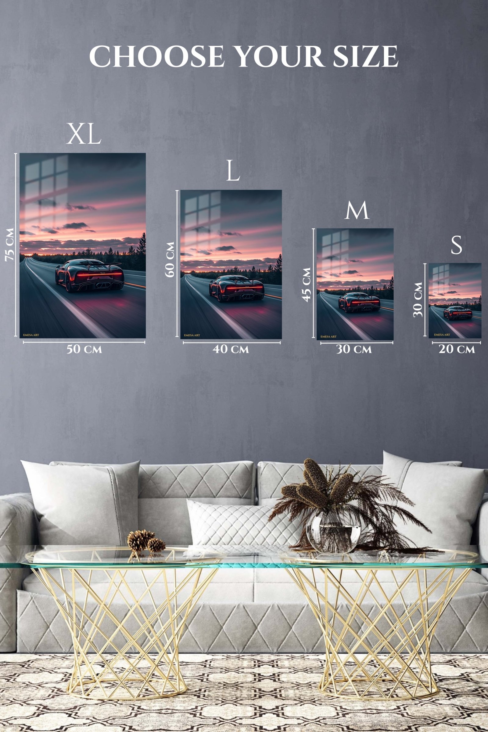 Neon Supercar Sunset Drive metal wall art print, view 6