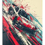 Red White Stock Car Splash metal wall art print