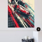 Red White Stock Car Splash metal wall art print, view 4