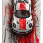 Red Stripe Sports Car Top View metal wall art print