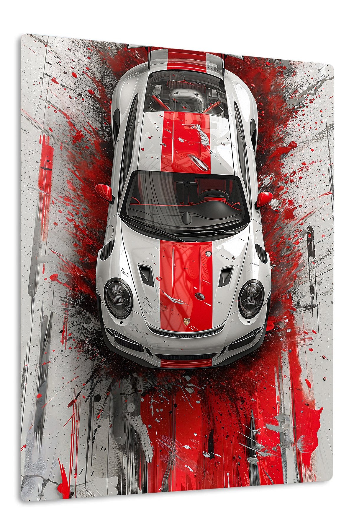 Red Stripe Sports Car Top View metal wall art print
