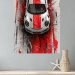 Red Stripe Sports Car Top View metal wall art print, view 4