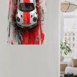 Red Stripe Sports Car Top View metal wall art print, view 5