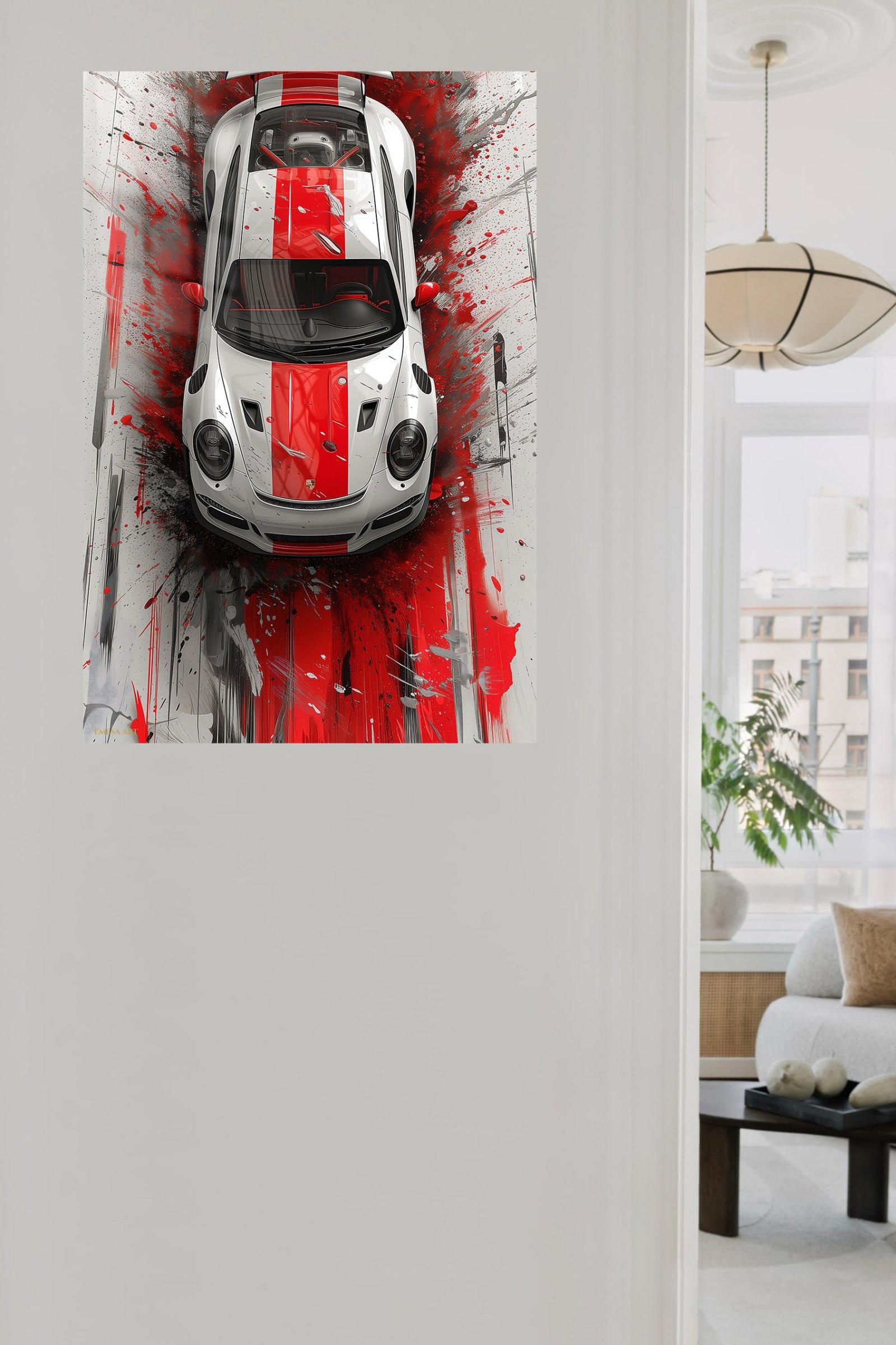 Red Stripe Sports Car Top View metal wall art print, view 5