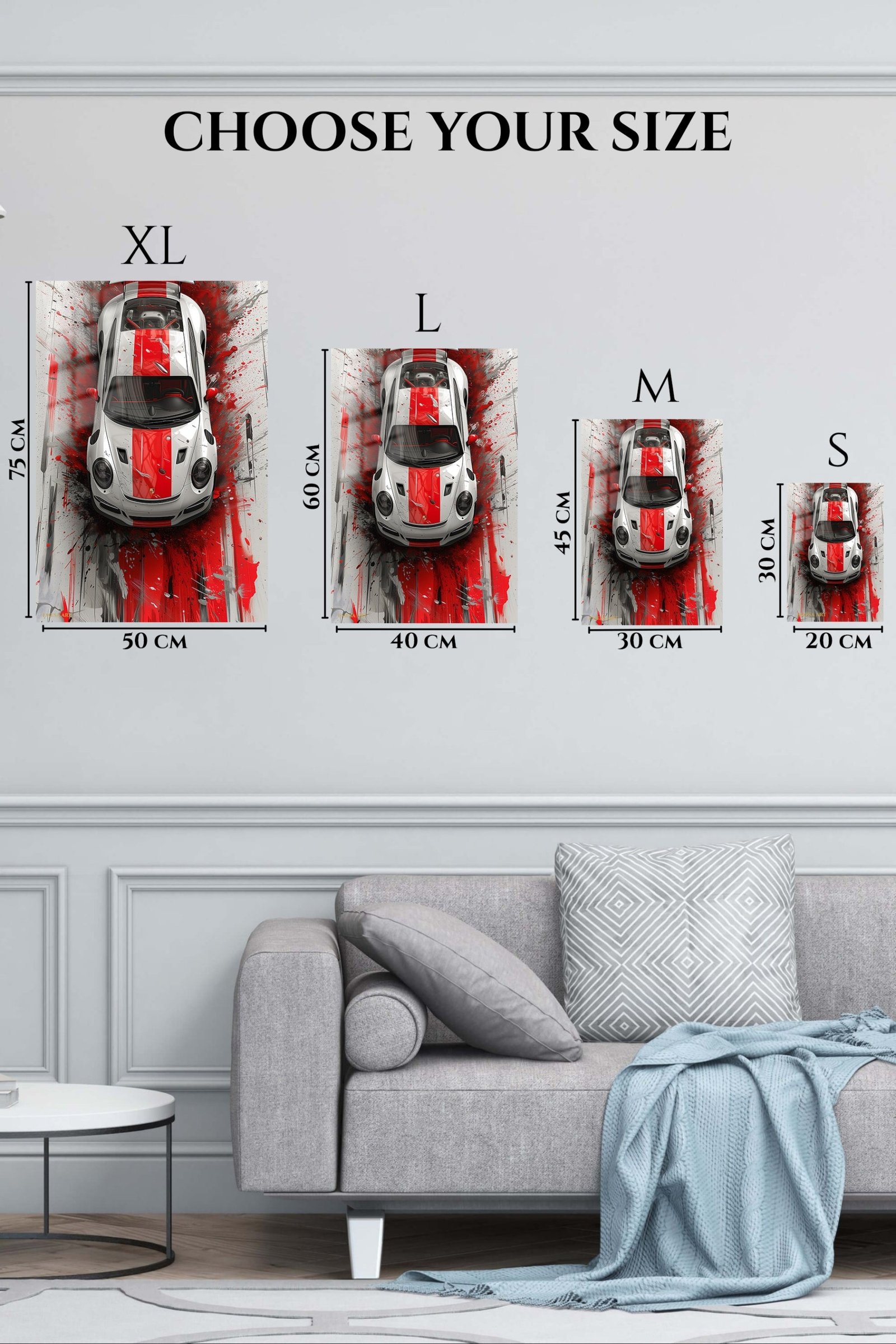Red Stripe Sports Car Top View metal wall art print, view 6