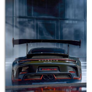 Black Porsche GT3 RS Rear View metal wall art print