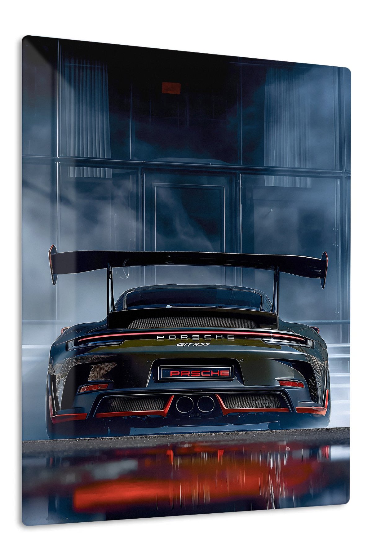 Black Porsche GT3 RS Rear View metal wall art print