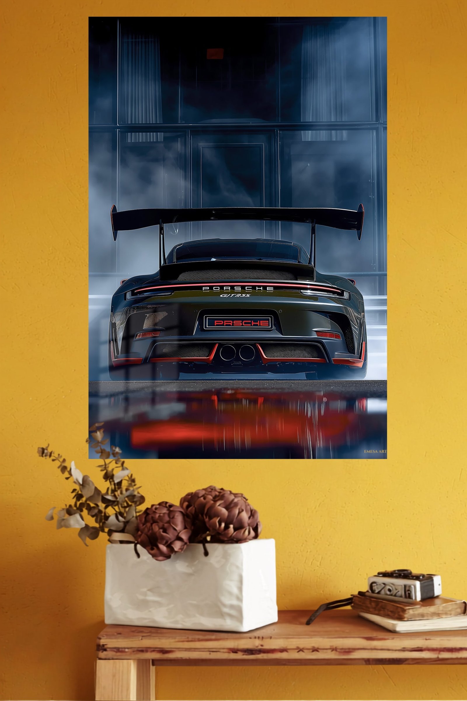 Black Porsche GT3 RS Rear View metal wall art print, view 4