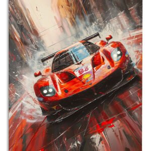 Red Endurance Race Car Motion metal wall art print