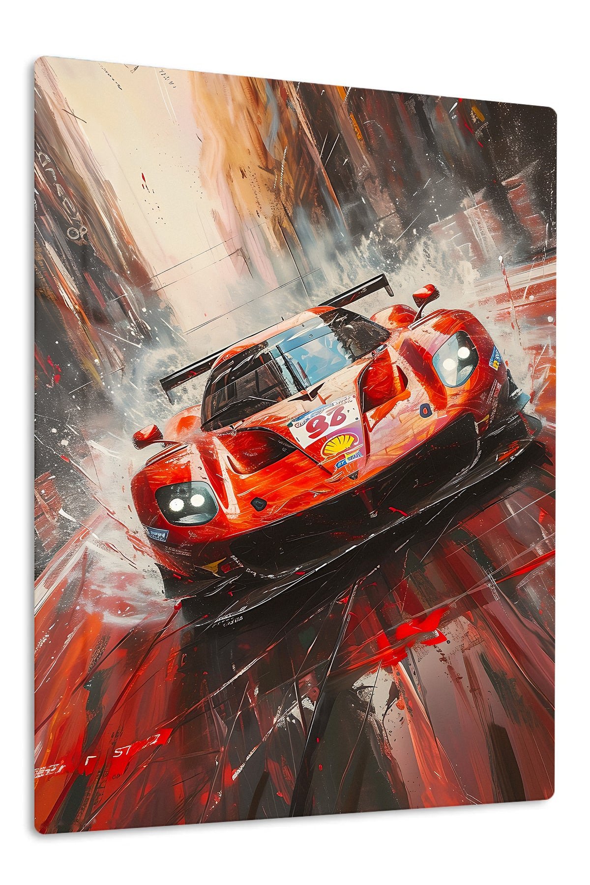 Red Endurance Race Car Motion metal wall art print
