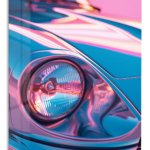 Neon Classic Sports Car Headlight metal wall art print