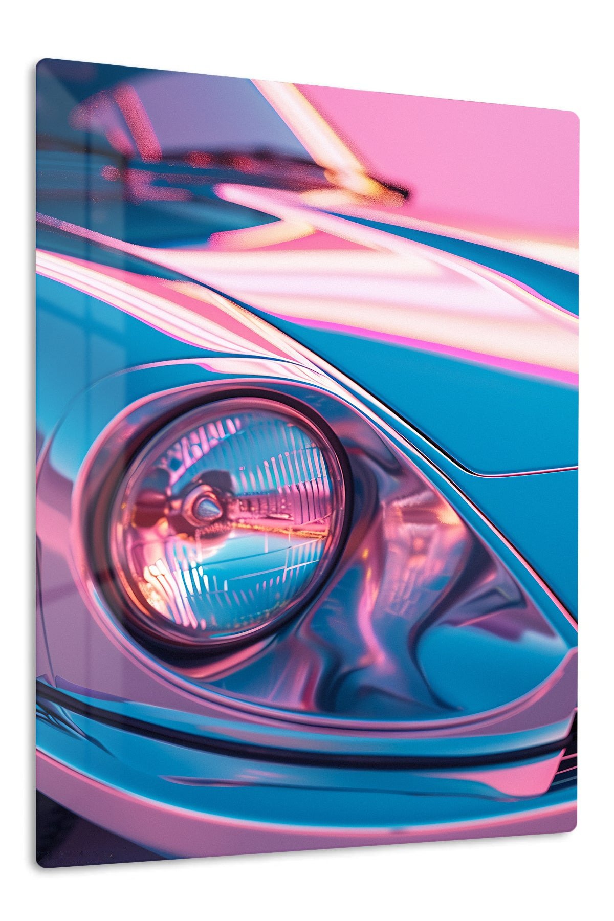 Neon Classic Sports Car Headlight metal wall art print