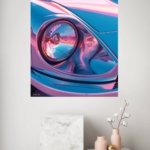 Neon Classic Sports Car Headlight metal wall art print, view 4