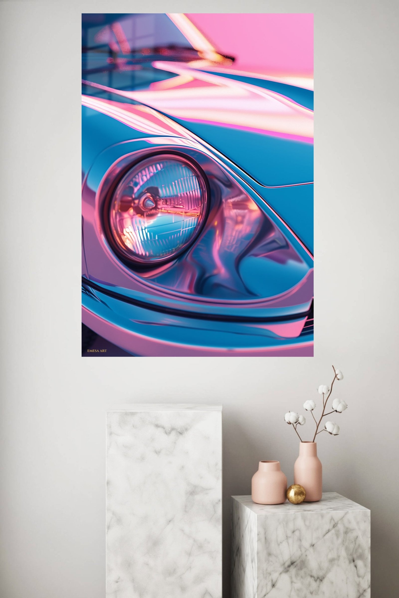 Neon Classic Sports Car Headlight metal wall art print, view 4
