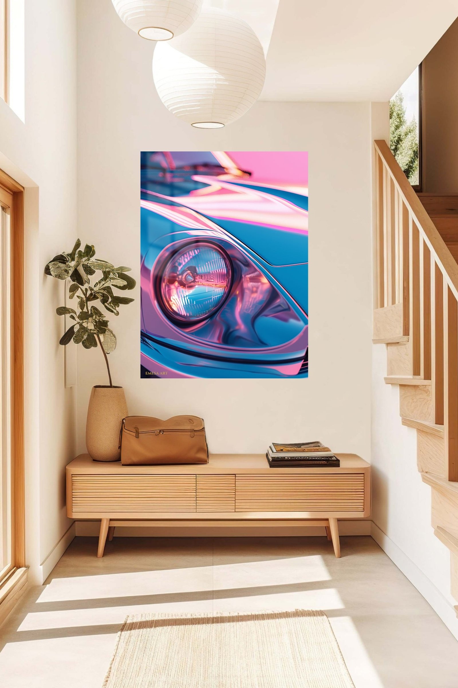 Neon Classic Sports Car Headlight metal wall art print, view 5