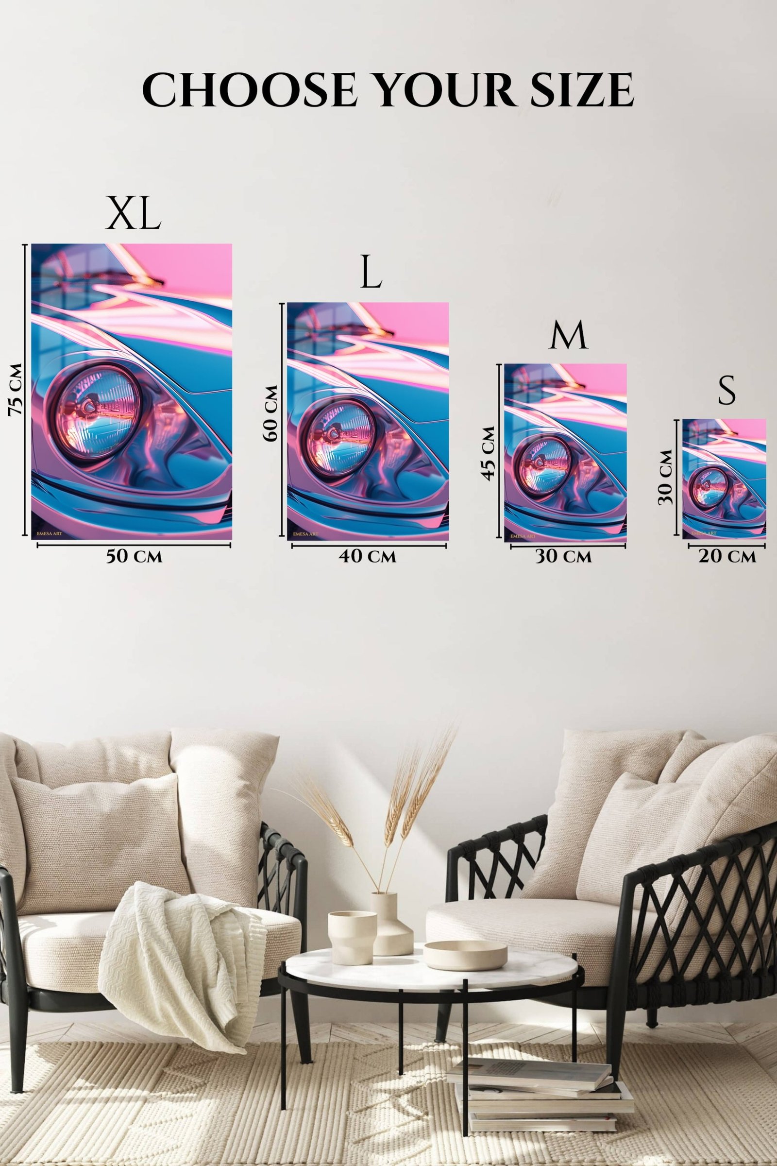 Neon Classic Sports Car Headlight metal wall art print, view 6