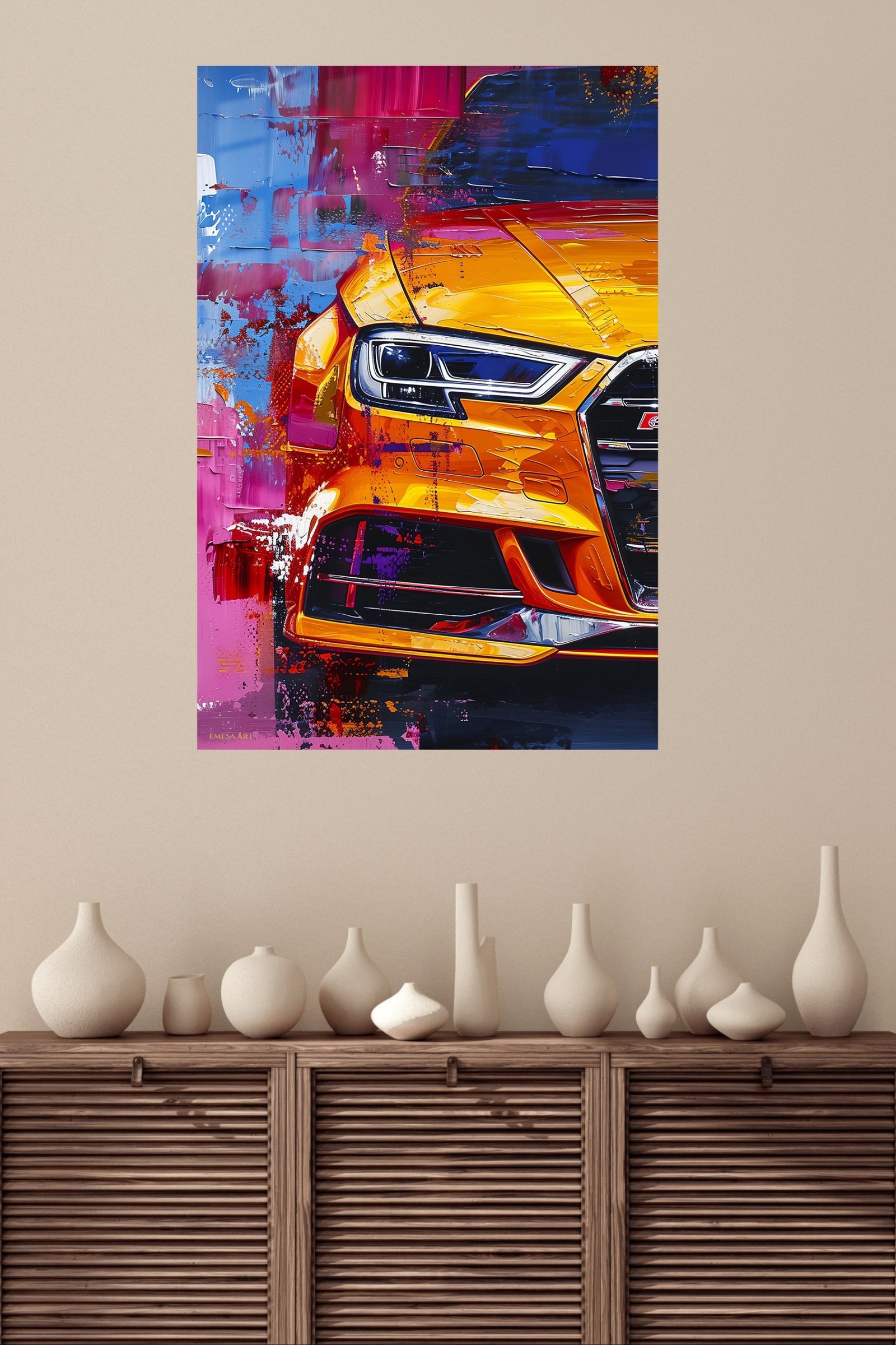 Orange Performance Coupe Pop Art metal wall art print, view 4