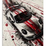 Black Red Sports Car Splash metal wall art print