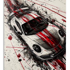 Black Red Sports Car Splash metal wall art print