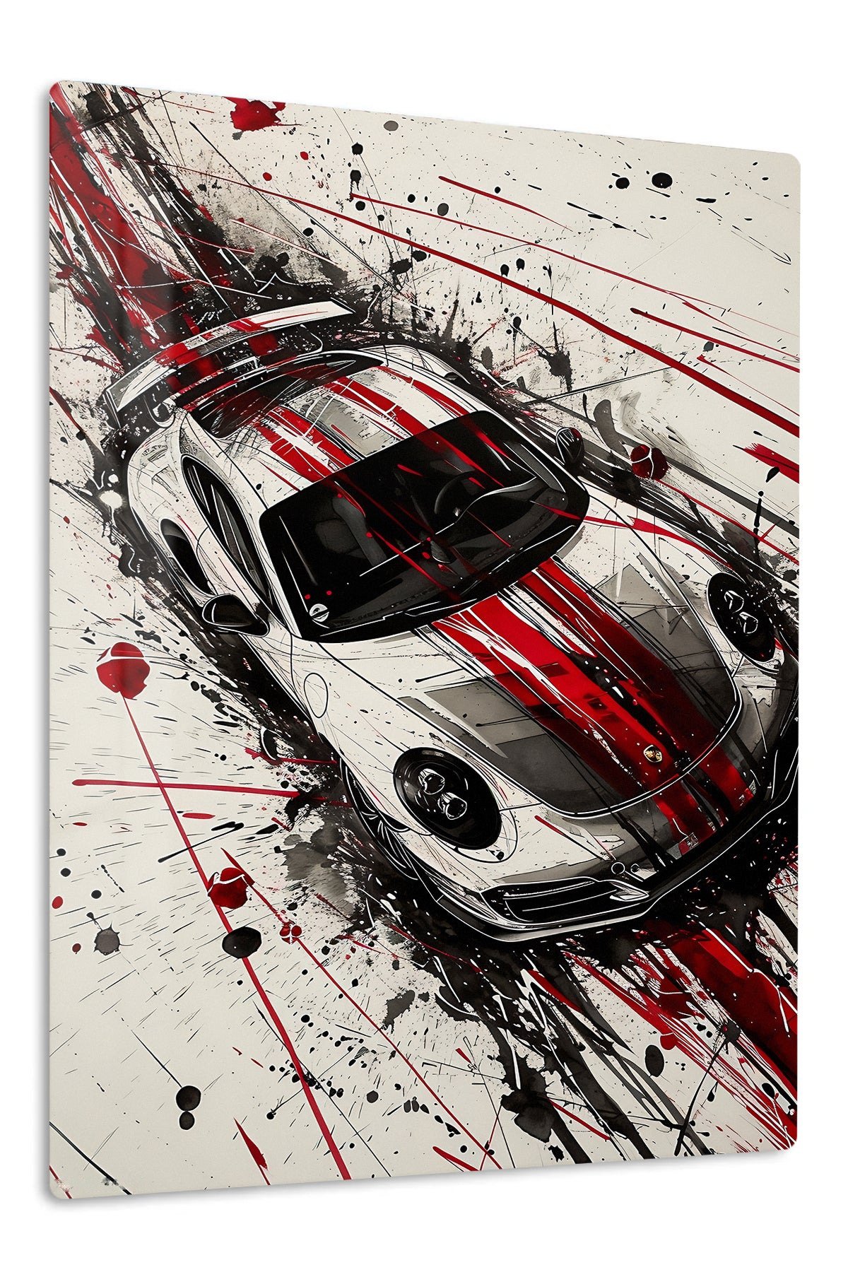 Black Red Sports Car Splash metal wall art print