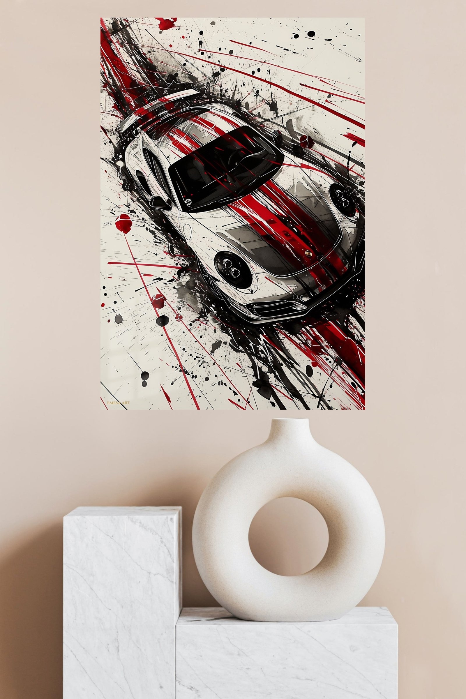 Black Red Sports Car Splash metal wall art print, view 4