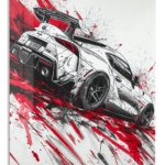 White Rally Hatchback Motion metal wall art print