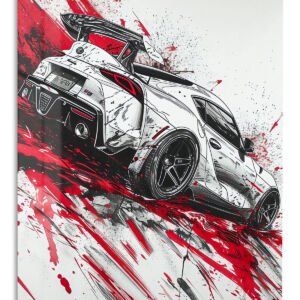 White Rally Hatchback Motion metal wall art print