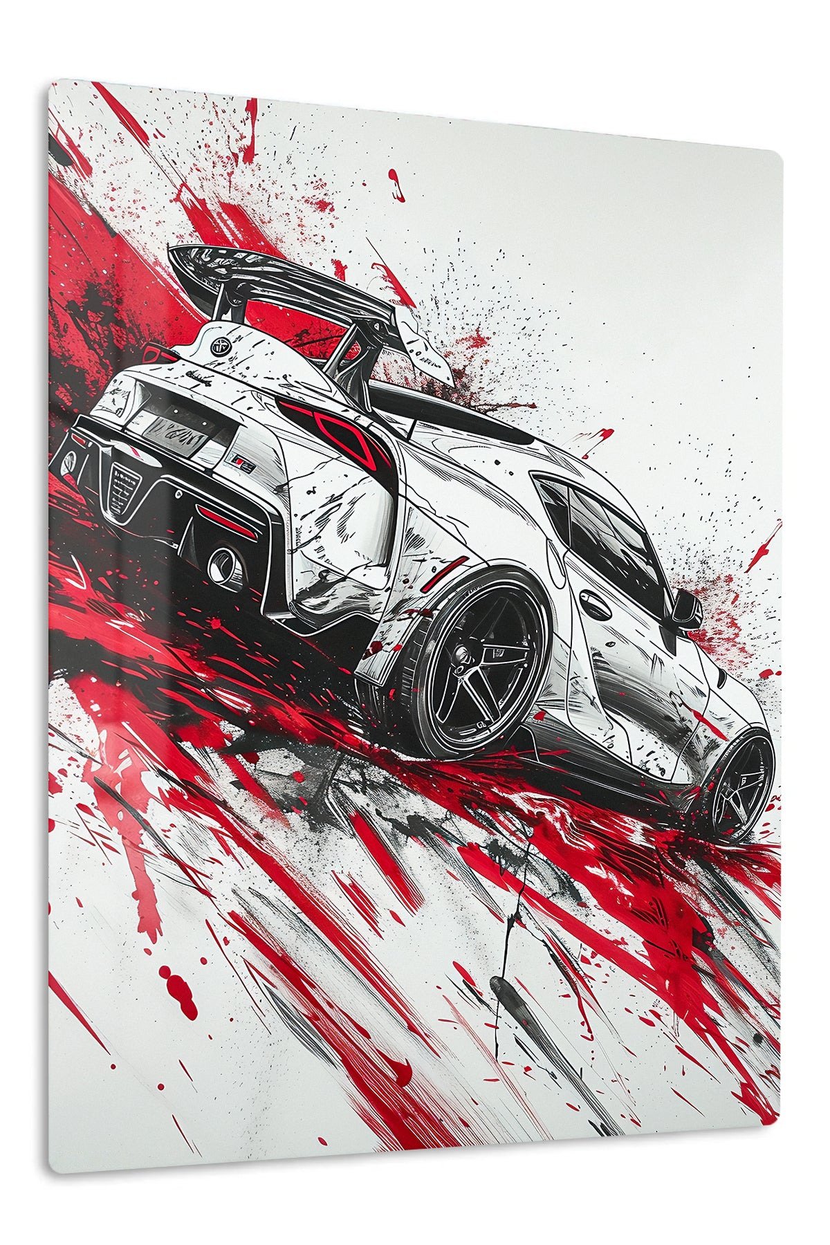 White Rally Hatchback Motion metal wall art print