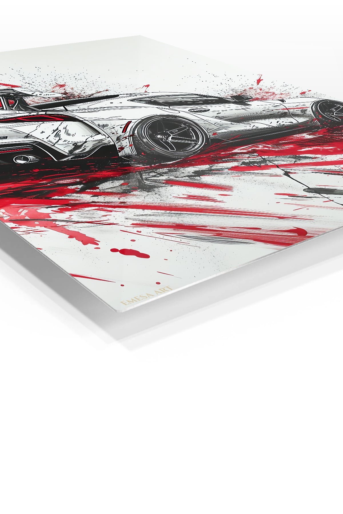 White Rally Hatchback Motion metal wall art print, view 2