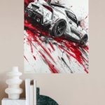 White Rally Hatchback Motion metal wall art print, view 4