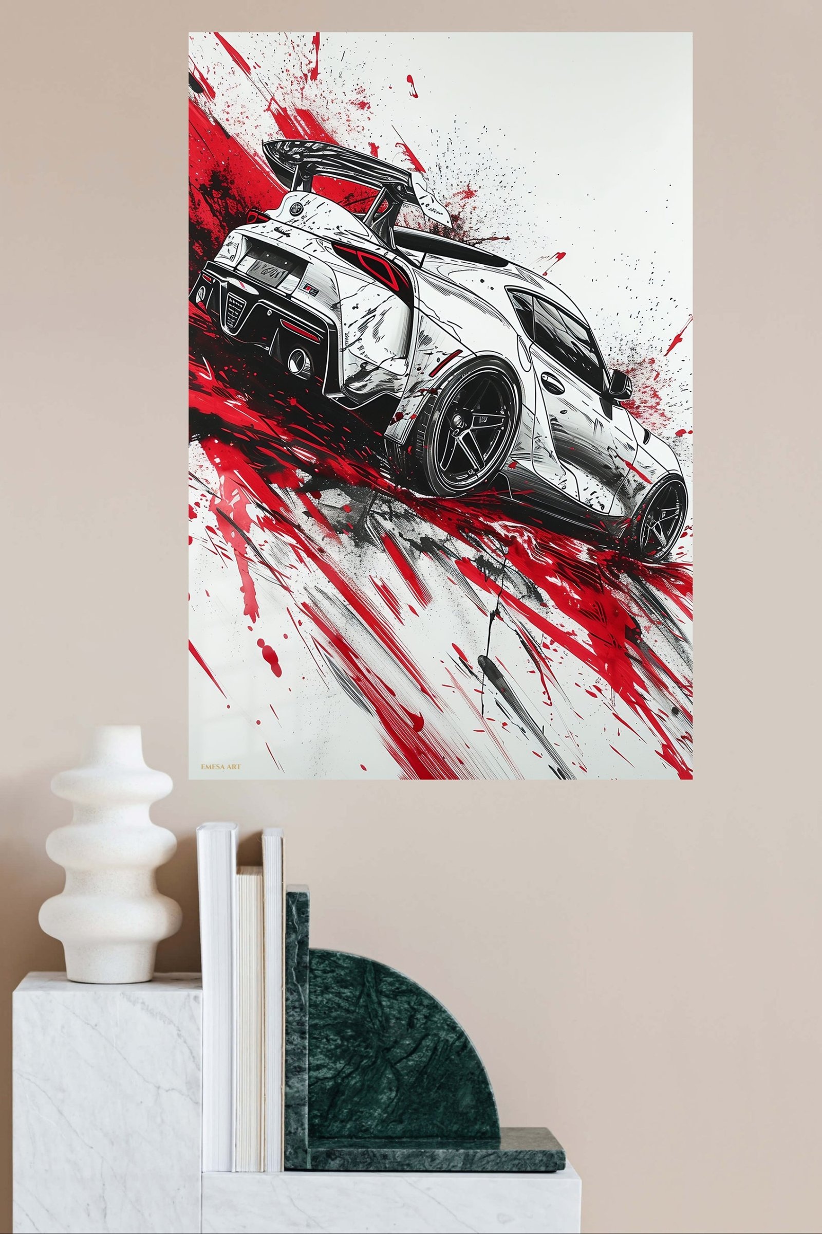 White Rally Hatchback Motion metal wall art print, view 4
