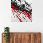 White Rally Hatchback Motion metal wall art print, view 5