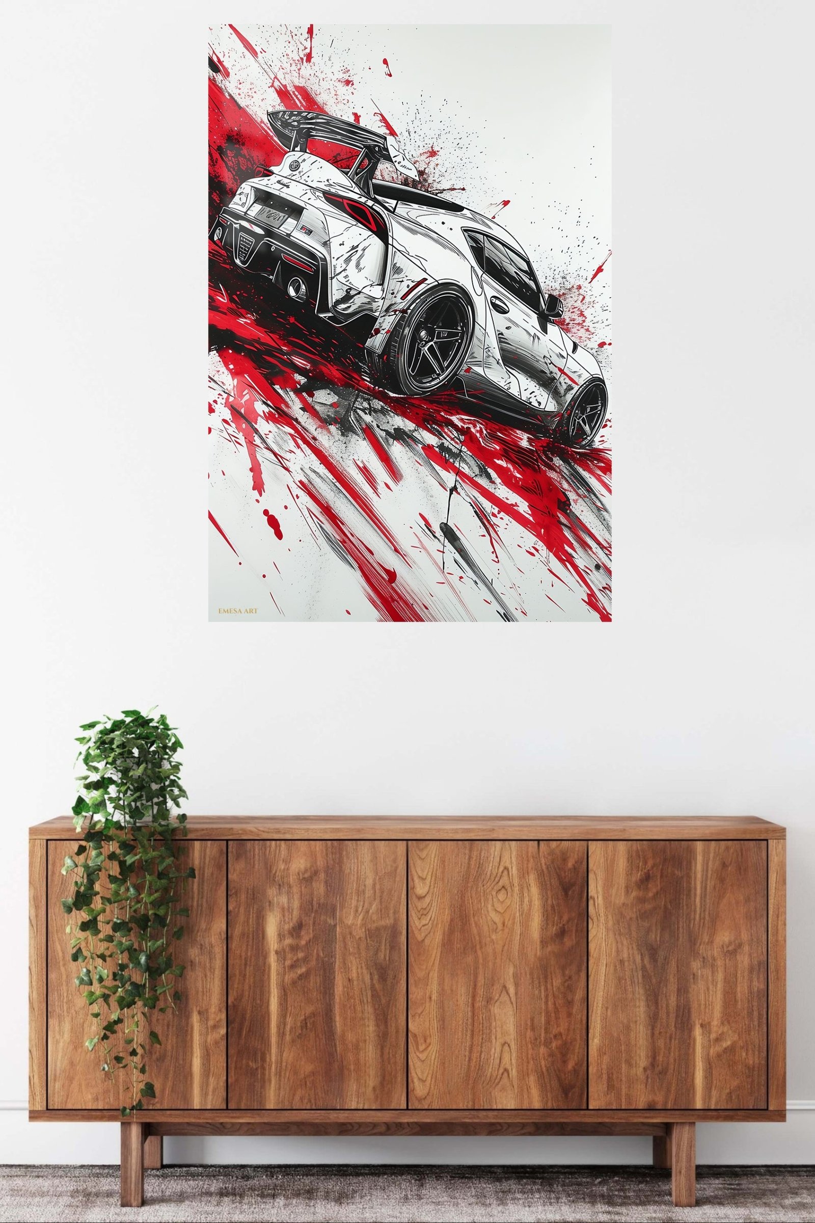 White Rally Hatchback Motion metal wall art print, view 5