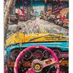 Pop Art Sports Car City Drive metal wall art print