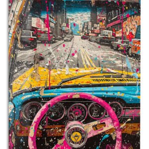 Pop Art Sports Car City Drive metal wall art print