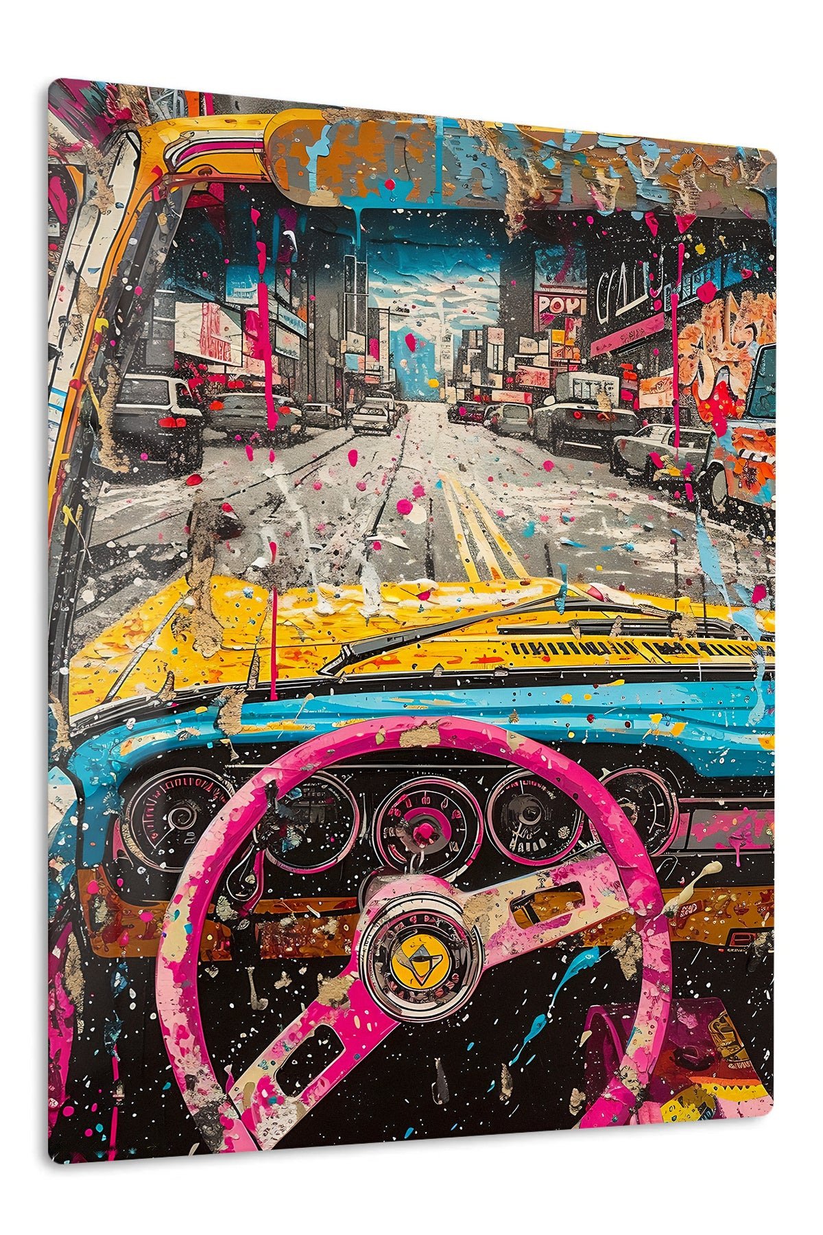 Pop Art Sports Car City Drive metal wall art print