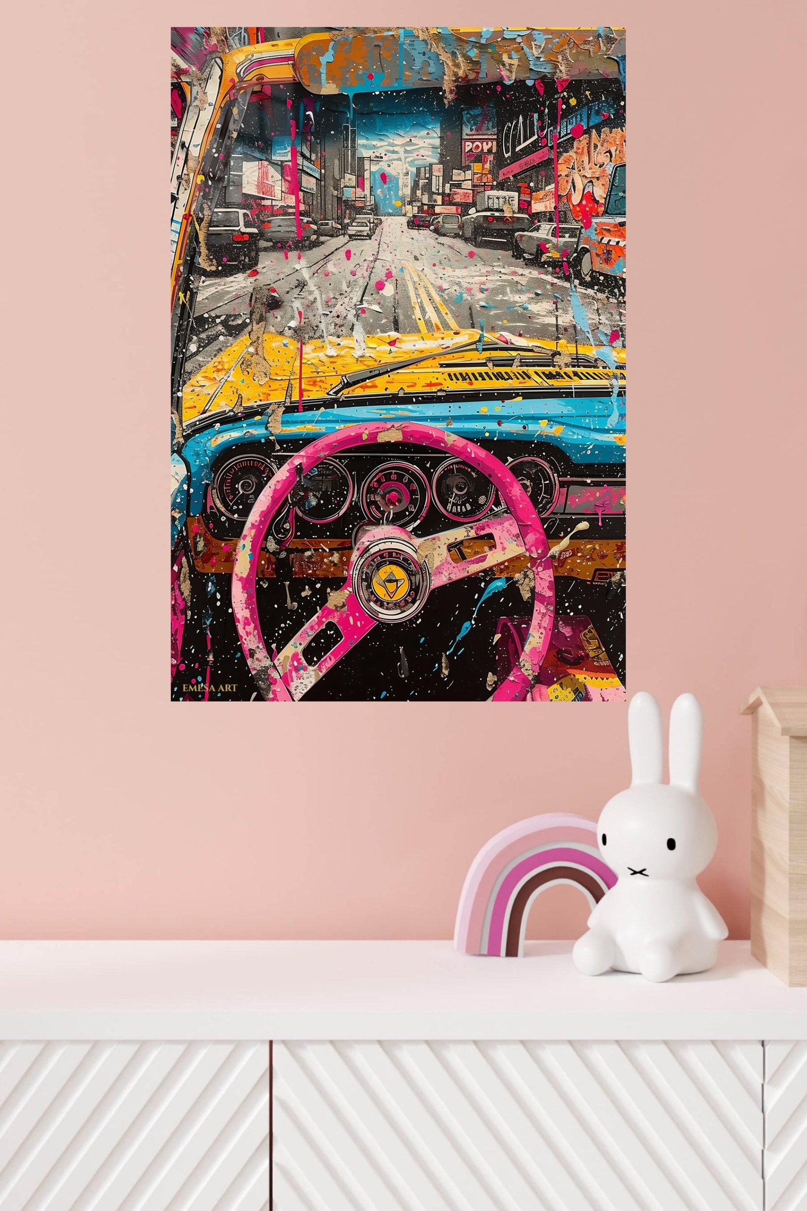 Pop Art Sports Car City Drive metal wall art print, view 4