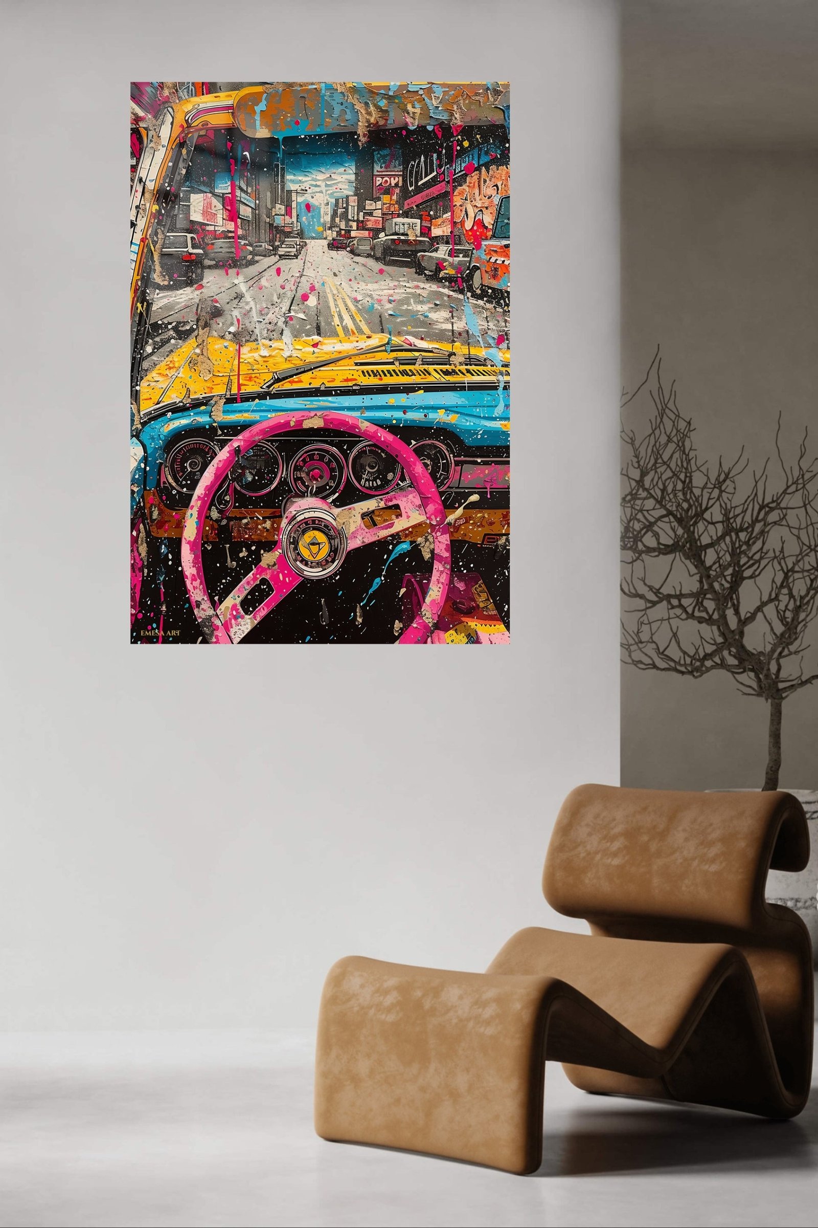 Pop Art Sports Car City Drive metal wall art print, view 5