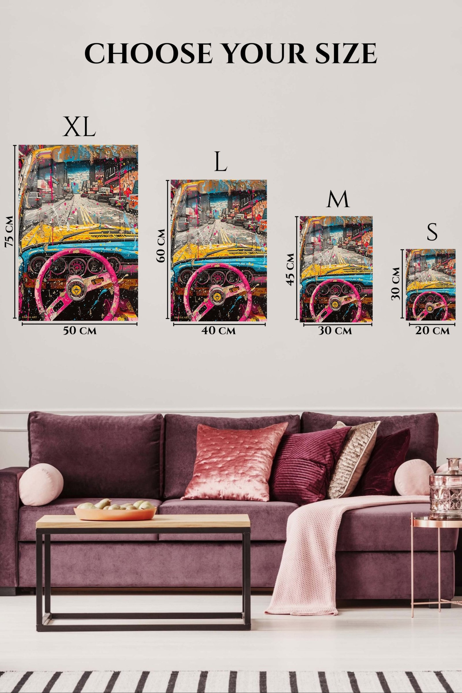 Pop Art Sports Car City Drive metal wall art print, view 6