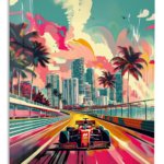 Retro Formula Racing Miami metal wall art print