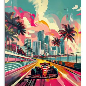 Retro Formula Racing Miami metal wall art print